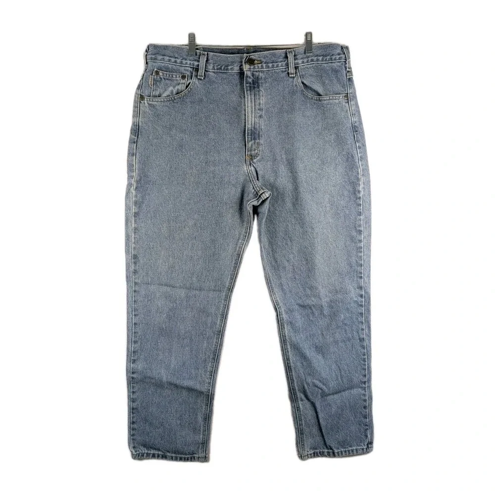 Carhartt B18 STW Jeans Mens 40x30 Light Wash Blue Traditional Fit Straight Denim